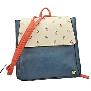 Disney‎ Bioworld Mickey Mouse Backpack Purse Navy Beige Coral